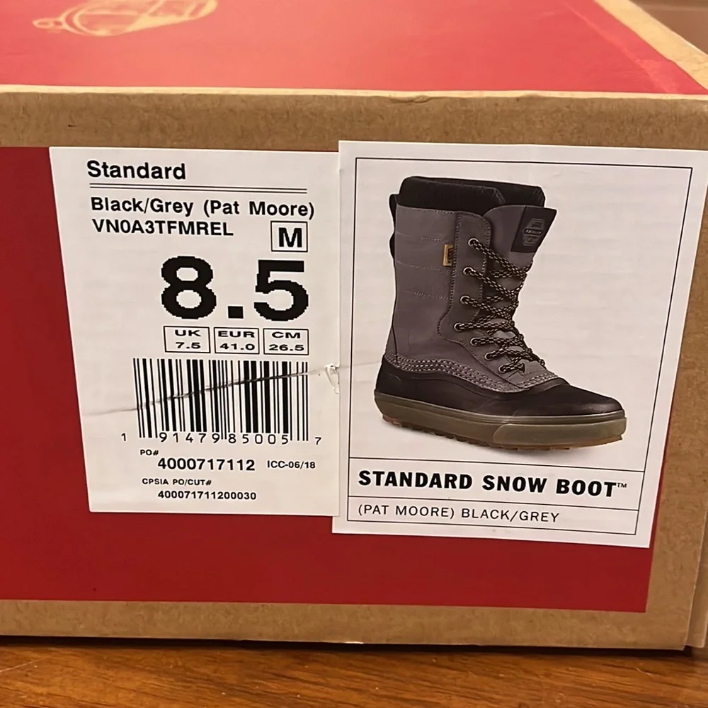 Vans Standard Snow Winter Boots Pat Moore Grey Black new Mens Size 8.5